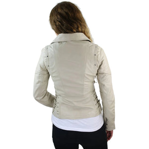 100 % Damen-Lederjacke kurz geschnitten Bikers Black Rock - Beige - Aviatrix - 19