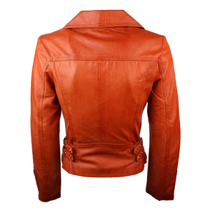 100 % Damen-Lederjacke kurz geschnitten Bikers Black Rock - Orange - Aviatrix - 10