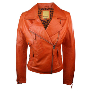 100 % Damen-Lederjacke kurz geschnitten Bikers Black Rock - Orange - Aviatrix - 6