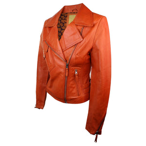 100 % Damen-Lederjacke kurz geschnitten Bikers Black Rock - Orange - Aviatrix - 7