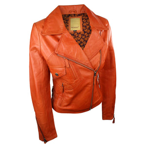 100 % Damen-Lederjacke kurz geschnitten Bikers Black Rock - Orange - Aviatrix - 8