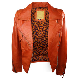 100 % Damen-Lederjacke kurz geschnitten Bikers Black Rock - Orange - Aviatrix - 9