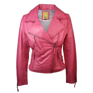 100 % Damen-Lederjacke kurz geschnitten Bikers Black Rock - Rosa - Aviatrix - 11