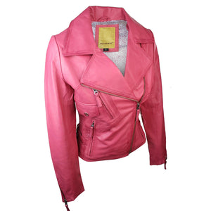 100 % Damen-Lederjacke kurz geschnitten Bikers Black Rock - Rosa - Aviatrix - 13