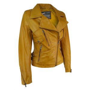100 % Damen-Lederjacke kurz geschnitten Bikers Black Rock - Gelb - Aviatrix - 2