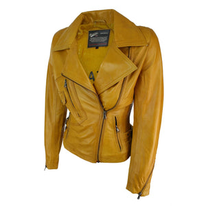 100 % Damen-Lederjacke kurz geschnitten Bikers Black Rock - Gelb - Aviatrix - 3