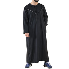 Mens Thobe Jubba Islamic Clothing Muslim Kaftan Emirati Omani Robe Casual Cotton