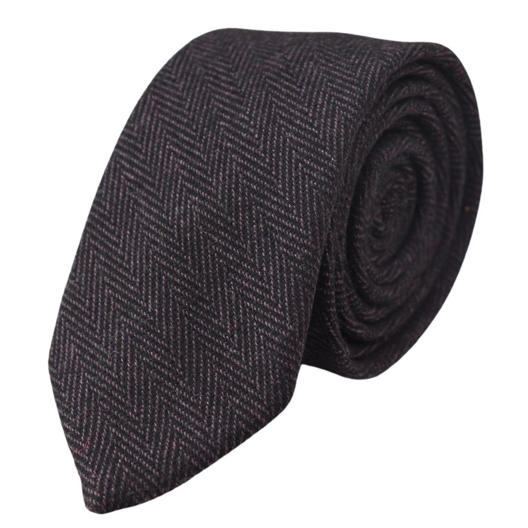 Cravate et pochette tweed à chevrons et carreaux style classique bleu marron gris noir