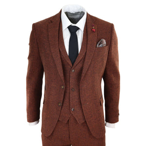 Traje tweed de 3 piezas de lana para hombre camel espiga Vintage Retro - TruClothing.com - 1