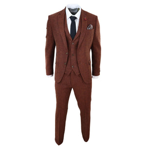 Traje tweed de 3 piezas de lana para hombre camel espiga Vintage Retro - TruClothing.com - 2