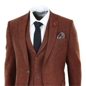 Traje tweed de 3 piezas de lana para hombre camel espiga Vintage Retro - TruClothing.com - 3
