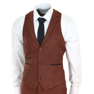 Traje tweed de 3 piezas de lana para hombre camel espiga Vintage Retro - TruClothing.com - 4