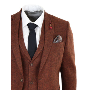 Traje tweed de 3 piezas de lana para hombre camel espiga Vintage Retro - TruClothing.com - 5
