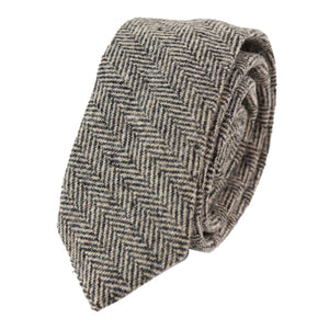 281 - Men's Herringbone Tweed Wool Tie & Hankerchief 2" - Brown - TruClothing.com - 2