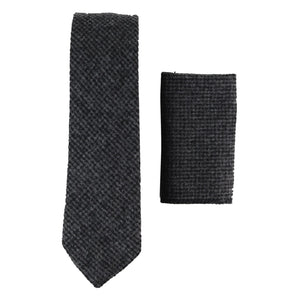281 - Men's Herringbone Tweed Wool Tie & Hankerchief 2" - Charcoal - TruClothing.com - 10