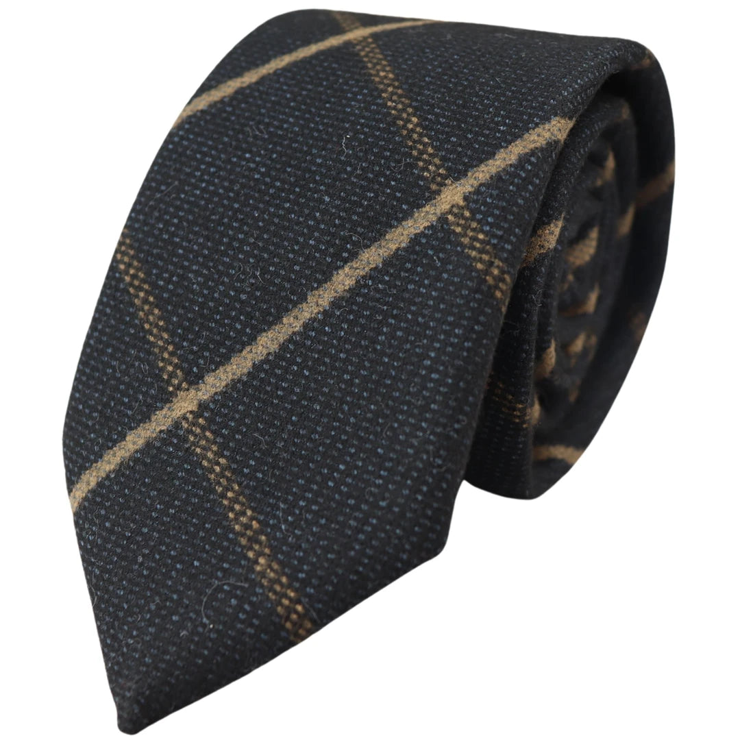 Herren-Tweed-Krawatte mit Fischgrätenmuster Karo Klassisch Blau Braun Grau Schwarz