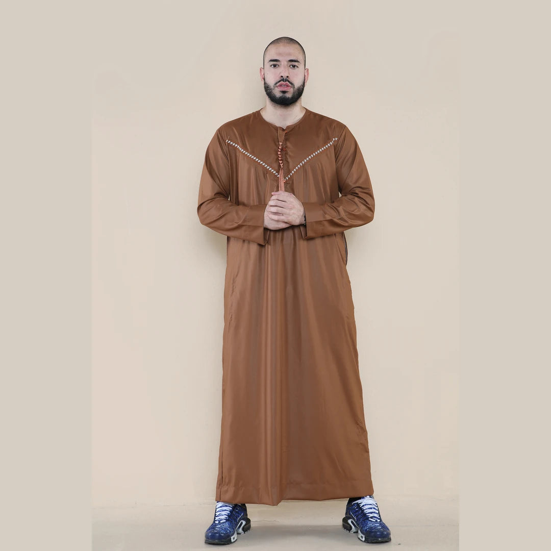 Mens Thobe Jubba Islamic Clothing Muslim Kaftan Emirati Omani Robe Casual Cotton