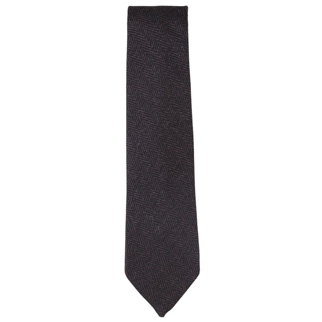 Cravate et pochette tweed à chevrons et carreaux style classique bleu marron gris noir