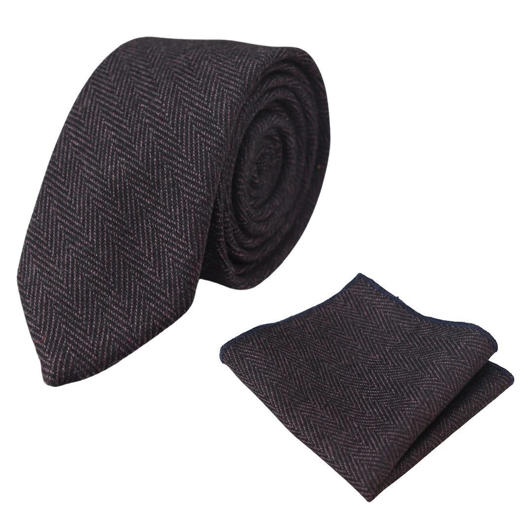 Herren-Tweed-Krawatte mit Fischgrätenmuster Karo Klassisch Blau Braun Grau Schwarz
