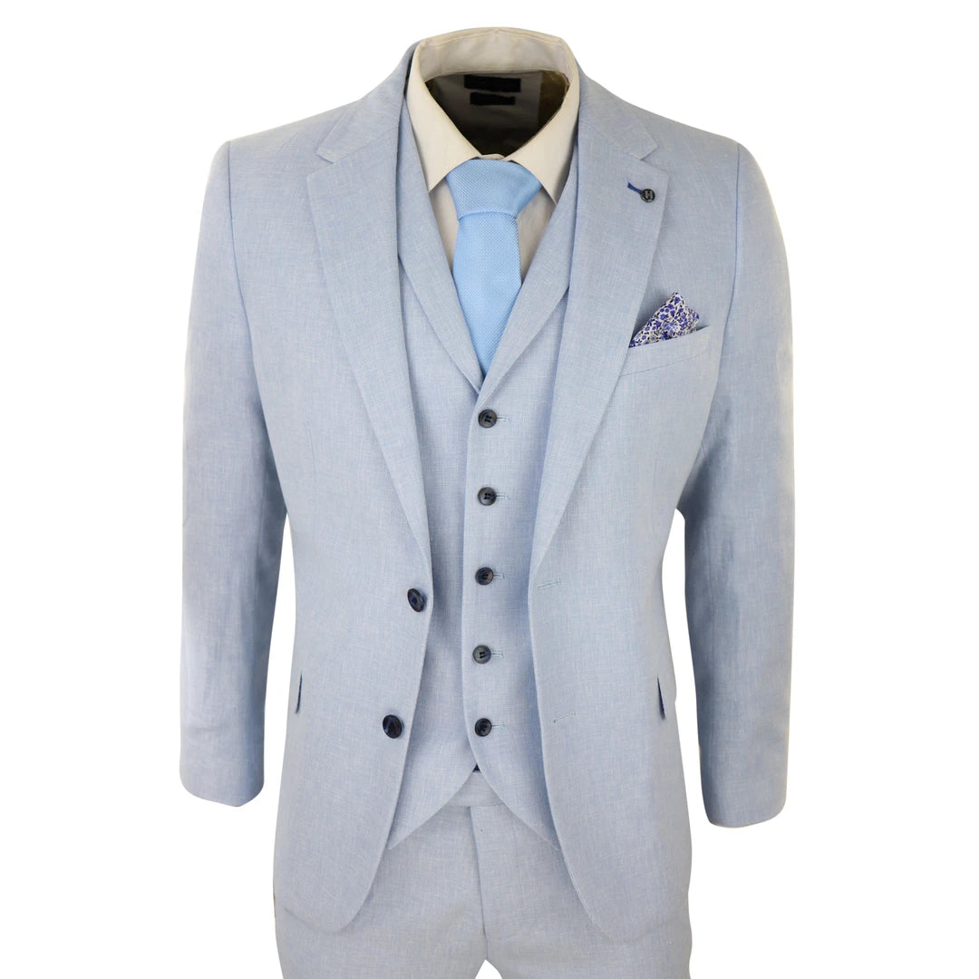 Abito Blu da Uomo 3 Pezzi in Misto Lino Estivo Formale Matrimonio Ballo - Harry Brown - 1