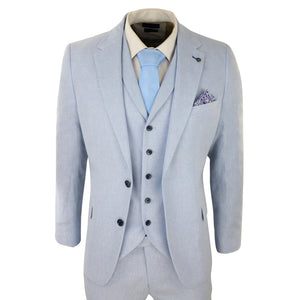 Abito Blu da Uomo 3 Pezzi in Misto Lino Estivo Formale Matrimonio Ballo - Harry Brown - 1