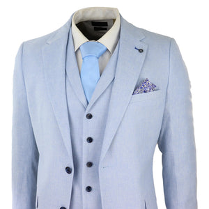 Abito Blu da Uomo 3 Pezzi in Misto Lino Estivo Formale Matrimonio Ballo - Harry Brown - 4