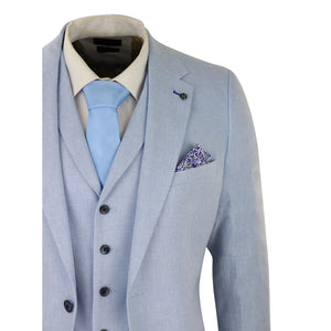 Abito Blu da Uomo 3 Pezzi in Misto Lino Estivo Formale Matrimonio Ballo - Harry Brown - 5