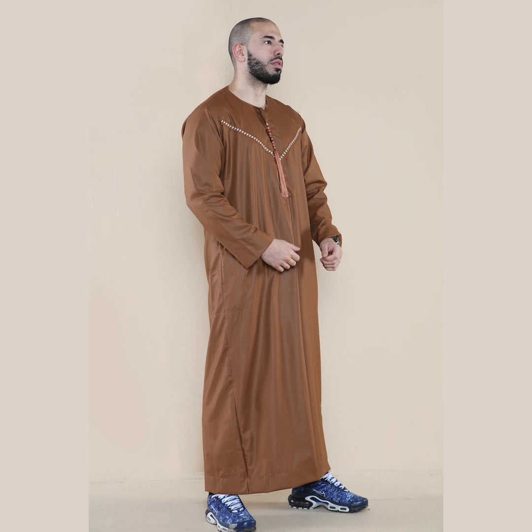 Dishdasha pour homme jubba islamique musulmane style Emirat Oman kaftan en coton