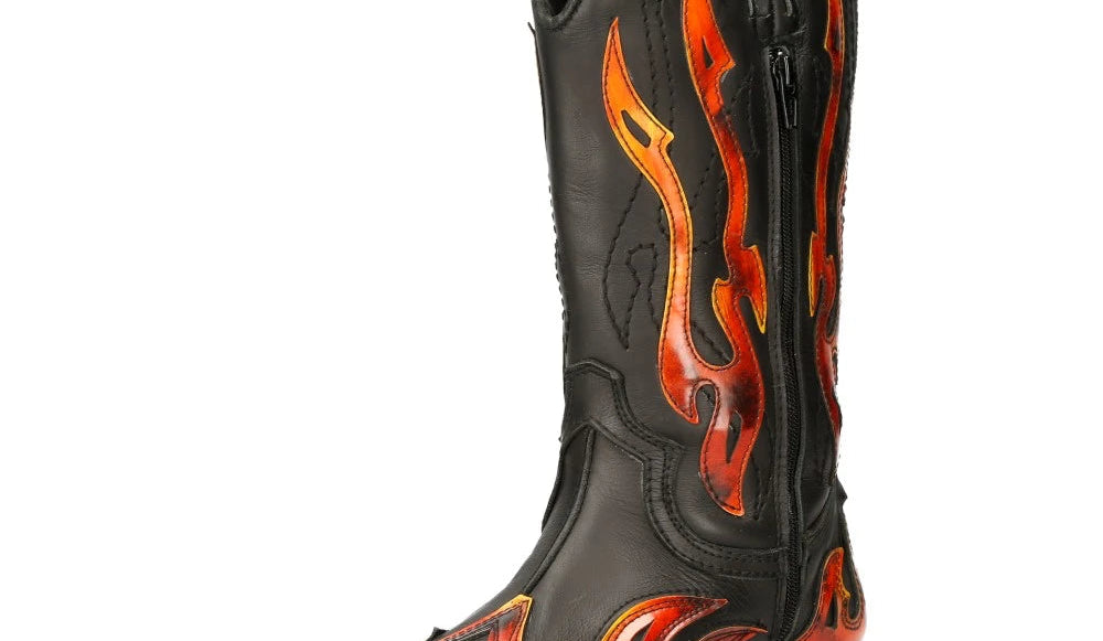 7921-S2 New Rock Unisex Leather WEST Black Red Cowboy Leather Boots-TruClothing