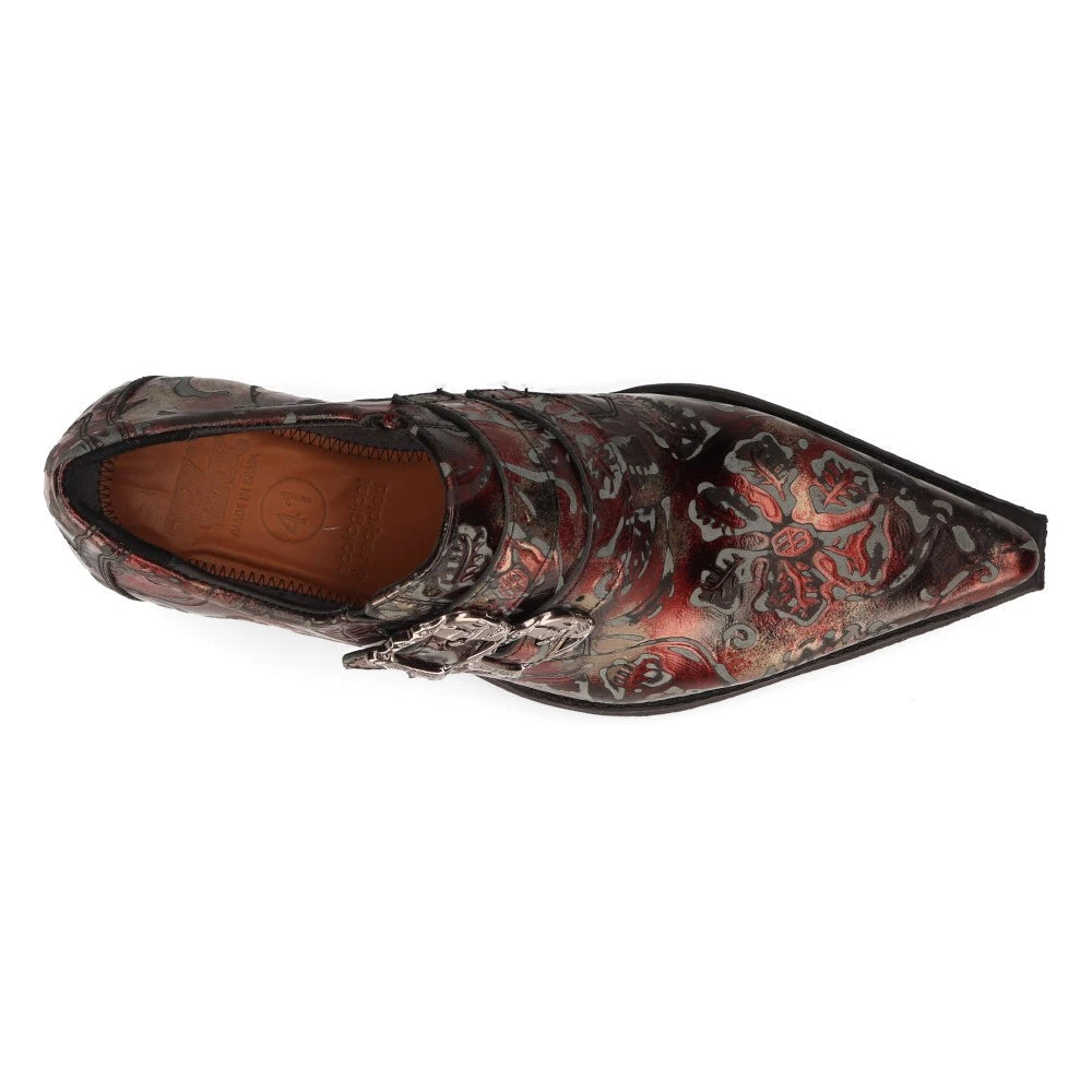 7960-S5 New Rock Black Vintage Red Flower Leather Western Steel Paisley Shoes-TruClothing