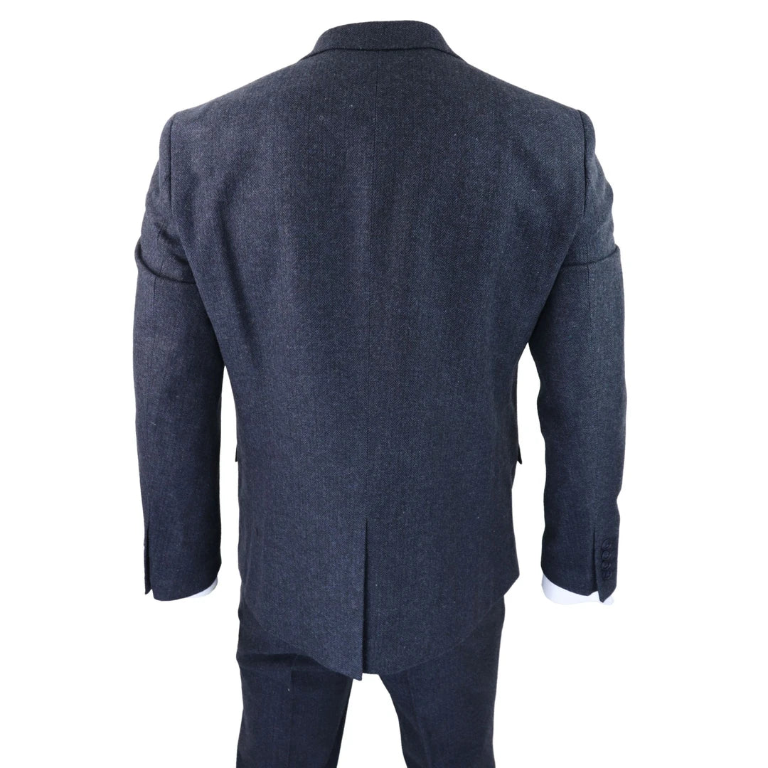 Costume 3 pièces pour homme tweed bleu marine à chevrons gilet veston croisé classique vintage Shelby années 20