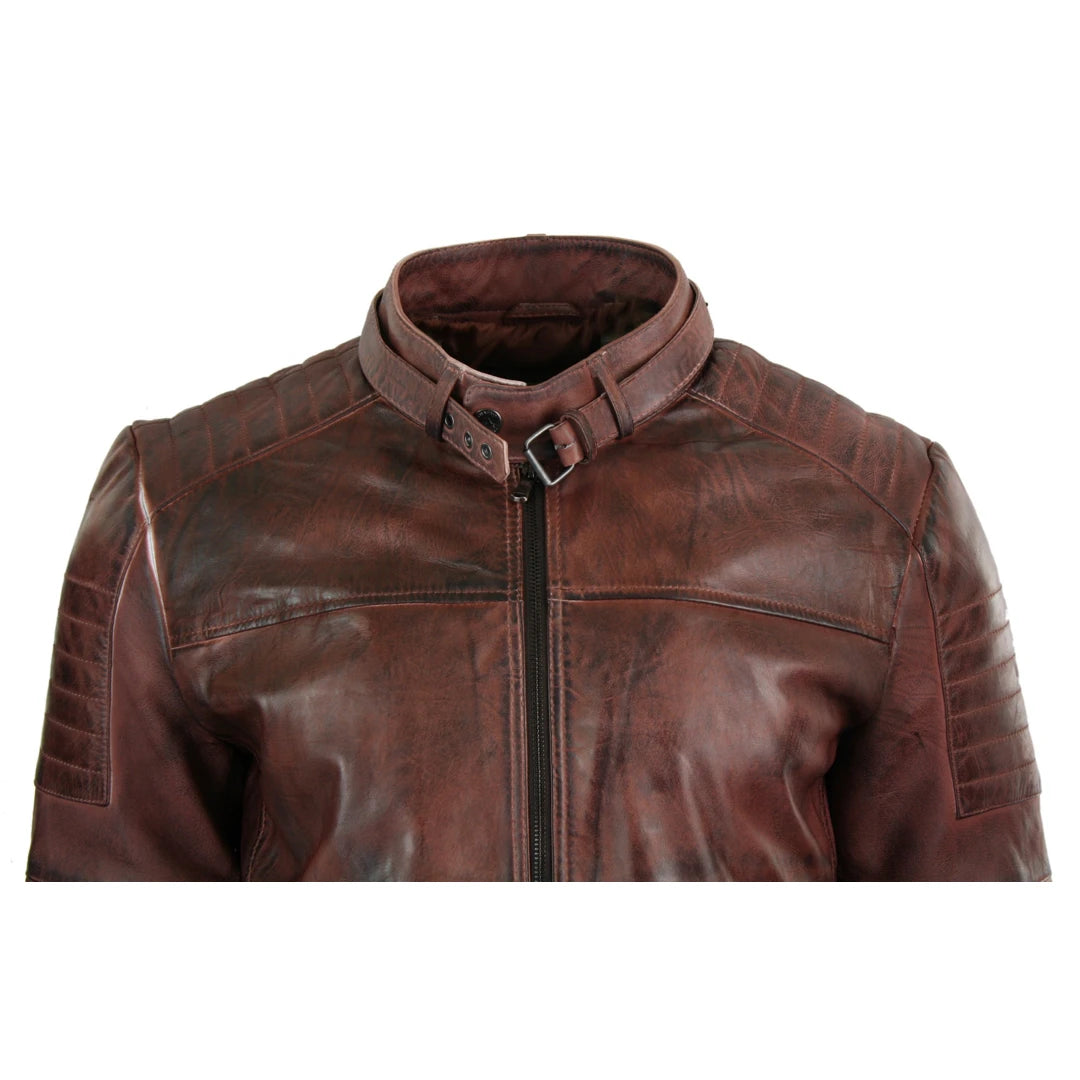 Aviatrix 1465 - Mens Genuine Real Leather Black Biker Jacket Retro Vintage Tailored Fit UK-TruClothing