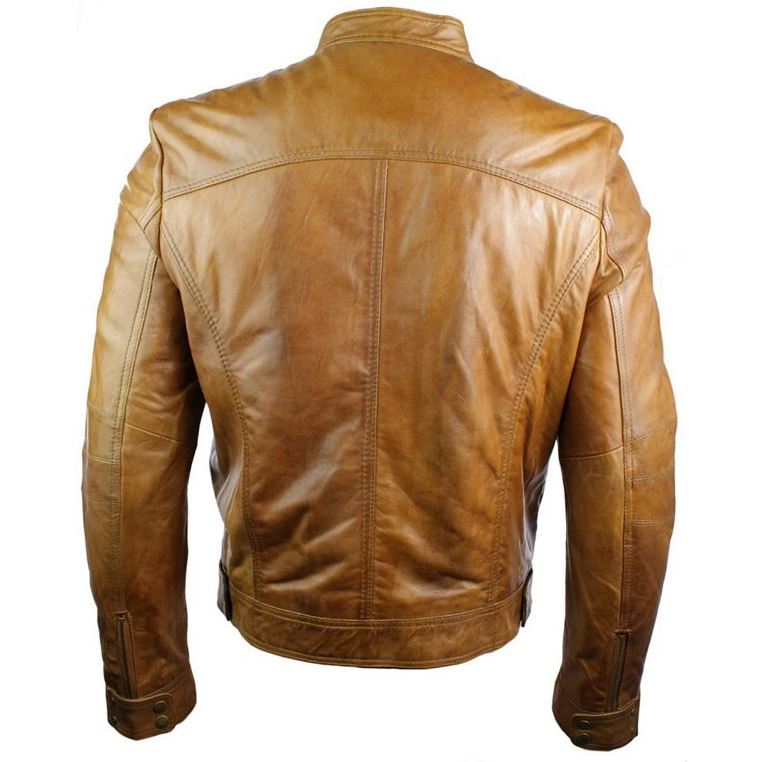 Aviatrix 2032 Mens Black Zipped Slim Fit Real Leather Biker Jacket Retro Vintage Smart Casual-TruClothing