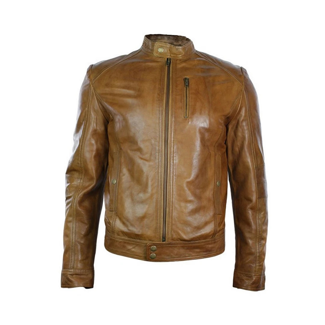 Aviatrix 2032 Mens Black Zipped Slim Fit Real Leather Biker Jacket Retro Vintage Smart Casual-TruClothing