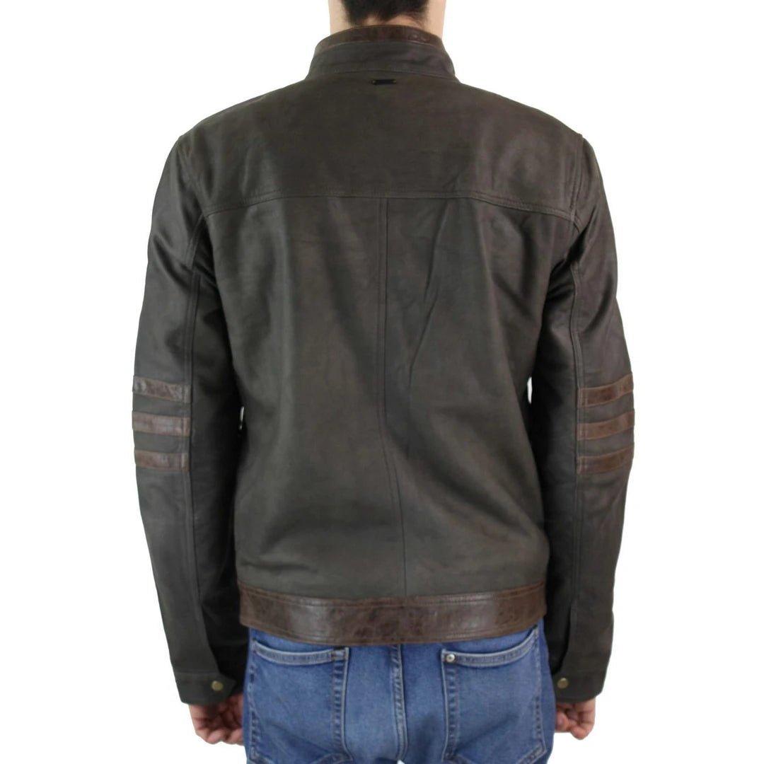 Aviatrix PGM-102 - Mens X-Men Wolverine Zipped Biker Racing Jacket Black Brown Real Leather Genuine-TruClothing