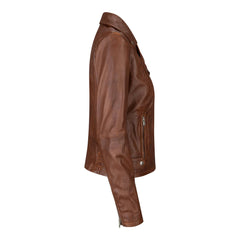 BRANDO' Ladies Women Timber Brown Classic Biker Style Leather Jacket-TruClothing