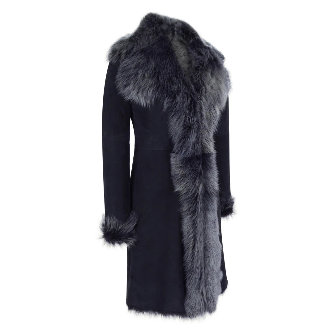 Black Grey 3/4 Length Ladies Suede Real Toscana Sheepskin Coat Tailored Fit-TruClothing