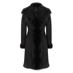 Black Luxury 3/4 Length Ladies Suede Real Toscana Sheepskin Coat Tailored Fit-TruClothing