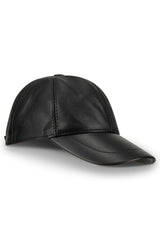 Black Nappa Leather Baseball Cap One-Size-TruClothing