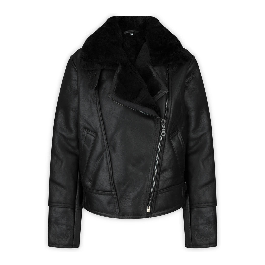 Ladies Sheepskin Jacket Biker Black Aviator | Infinity – TruClothing