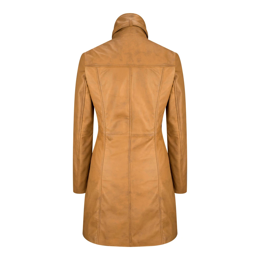 Black Tan Ladies Woman's Vintage Soft Washed Real Leather Jacket Trench Coat-TruClothing