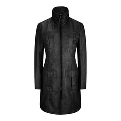 Black Tan Ladies Woman's Vintage Soft Washed Real Leather Jacket Trench Coat-TruClothing