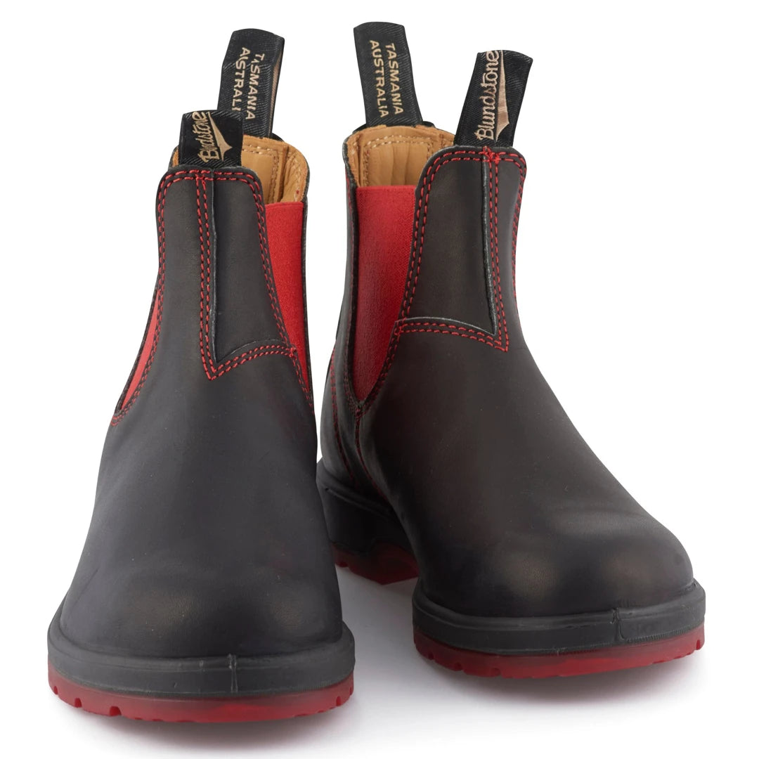 Bottines Blundstone boots homme style Chelsea cuir noir rouge 1316