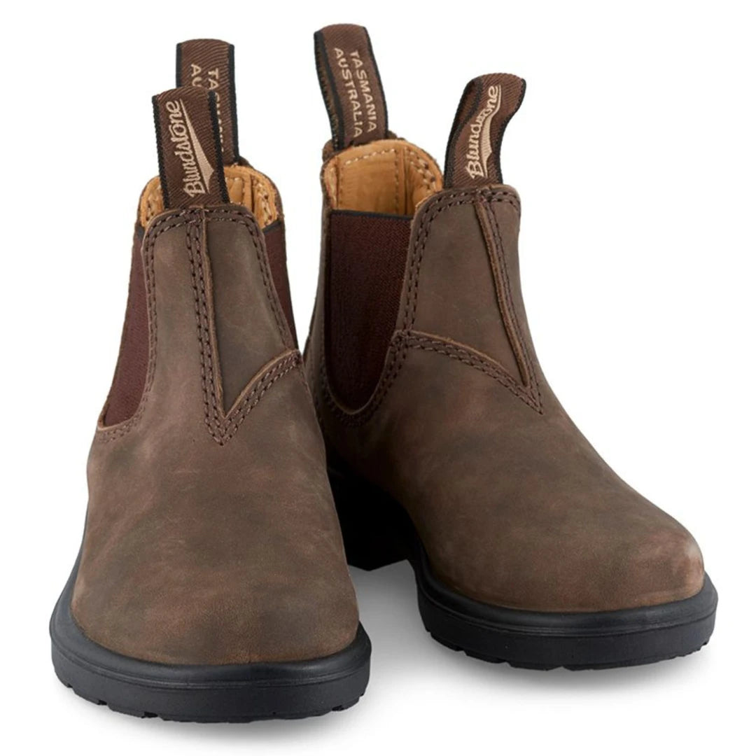 Blundstone 565 Niños Unisex Botas de cuero marrón rústico Slip en las botas de tobillo