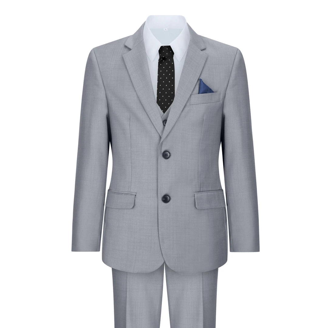 Boys 3 Piece Light Grey Suit Classic Wedding Party Vintage Christening-TruClothing