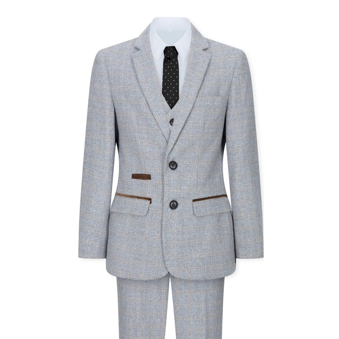 Boys 3 Piece Suit Cream Beige Tweed Check Vintage Retro Tailored Fit 1920s-TruClothing