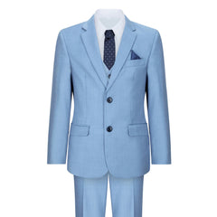 Boys 3 Piece Suit Sky Blue Light Wedding Party Christening Smart Formal-TruClothing