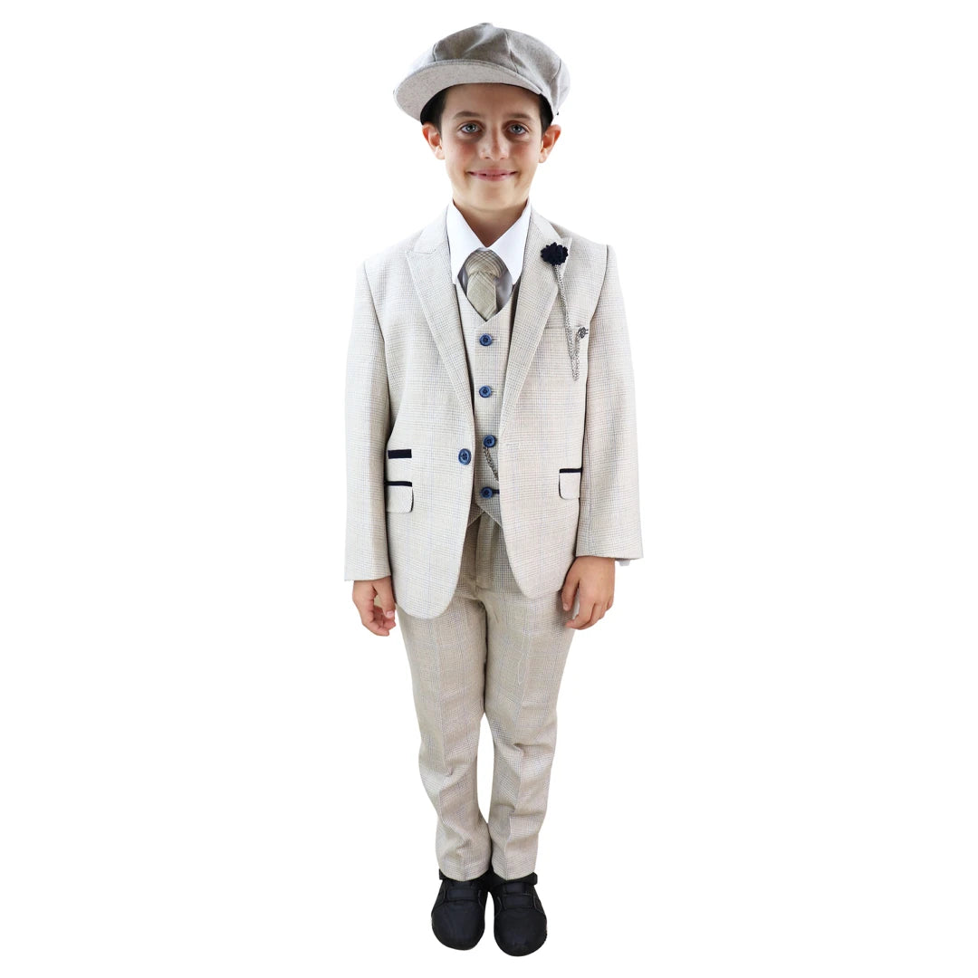 Boys Cream Tweed 3 Piece Suit - Cavani Caridi-TruClothing