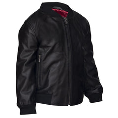 Boys GIrls Kids Unisex Real leather Bomber Style Jacket Varsity Zip Black Blue-TruClothing
