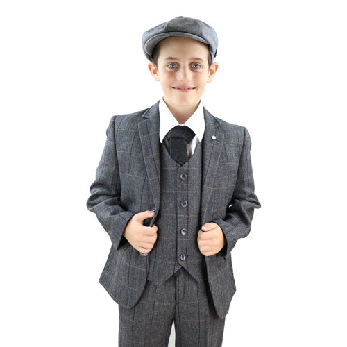 Albert - Boys 3 Piece Suit Grey Tweed Check Blinders Kids Classic 1920s